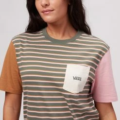 Discount 🎁 Vans Striped Pocket T Shirt Women's 👍 -Vans Sales Shop THY D4